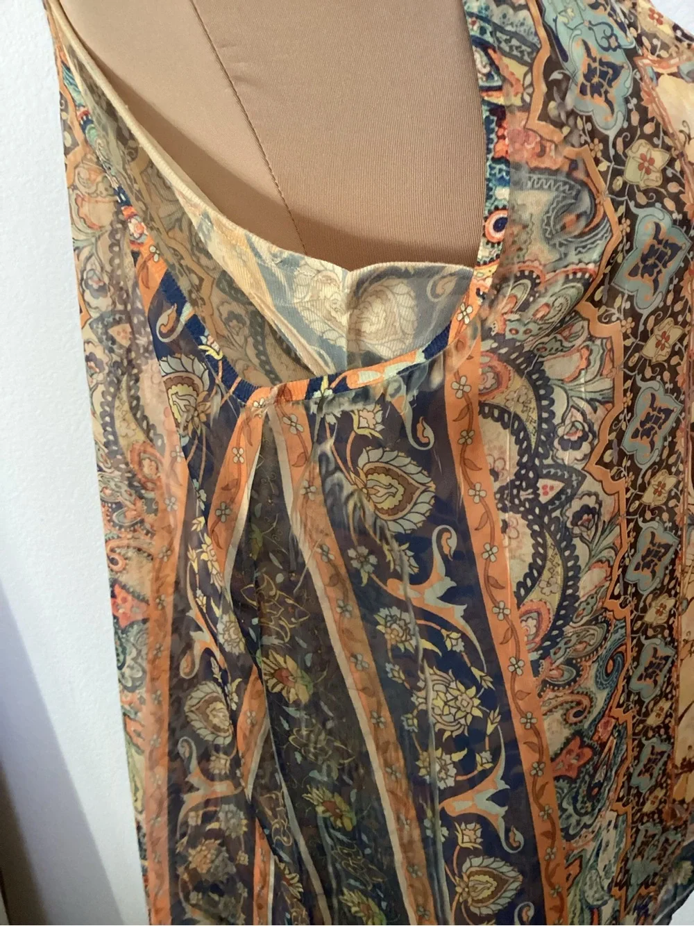 ONE WORLD Boho Paisley Sleeveless Tunic in Beige, Teal, Brown - Picture 5 of 12